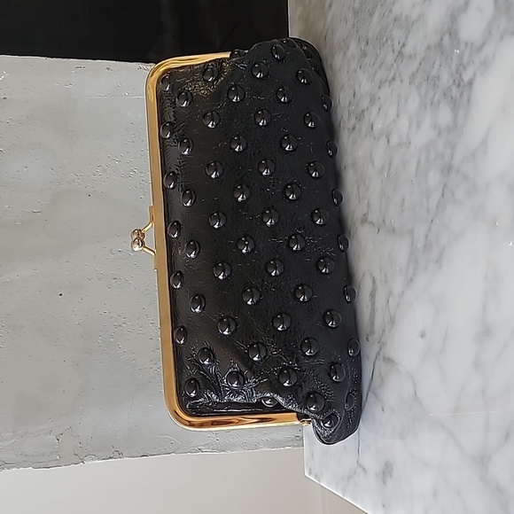 goldenbleu Handbags - Goldenbleu black patent leather cluth with gold edge kisslock closure